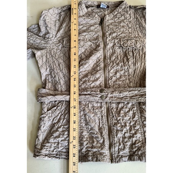 XCVI Jacket XL Taupe Diamond Quilted Belted Moto Utility Military Safari Classic - Picture 6 of 16